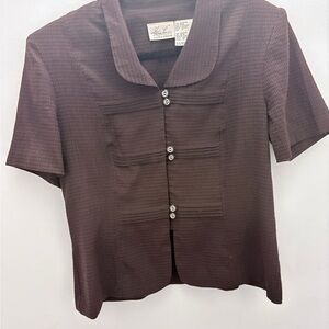 Katherine Lee Collection Brown Textured Button Front Blouse Size 10